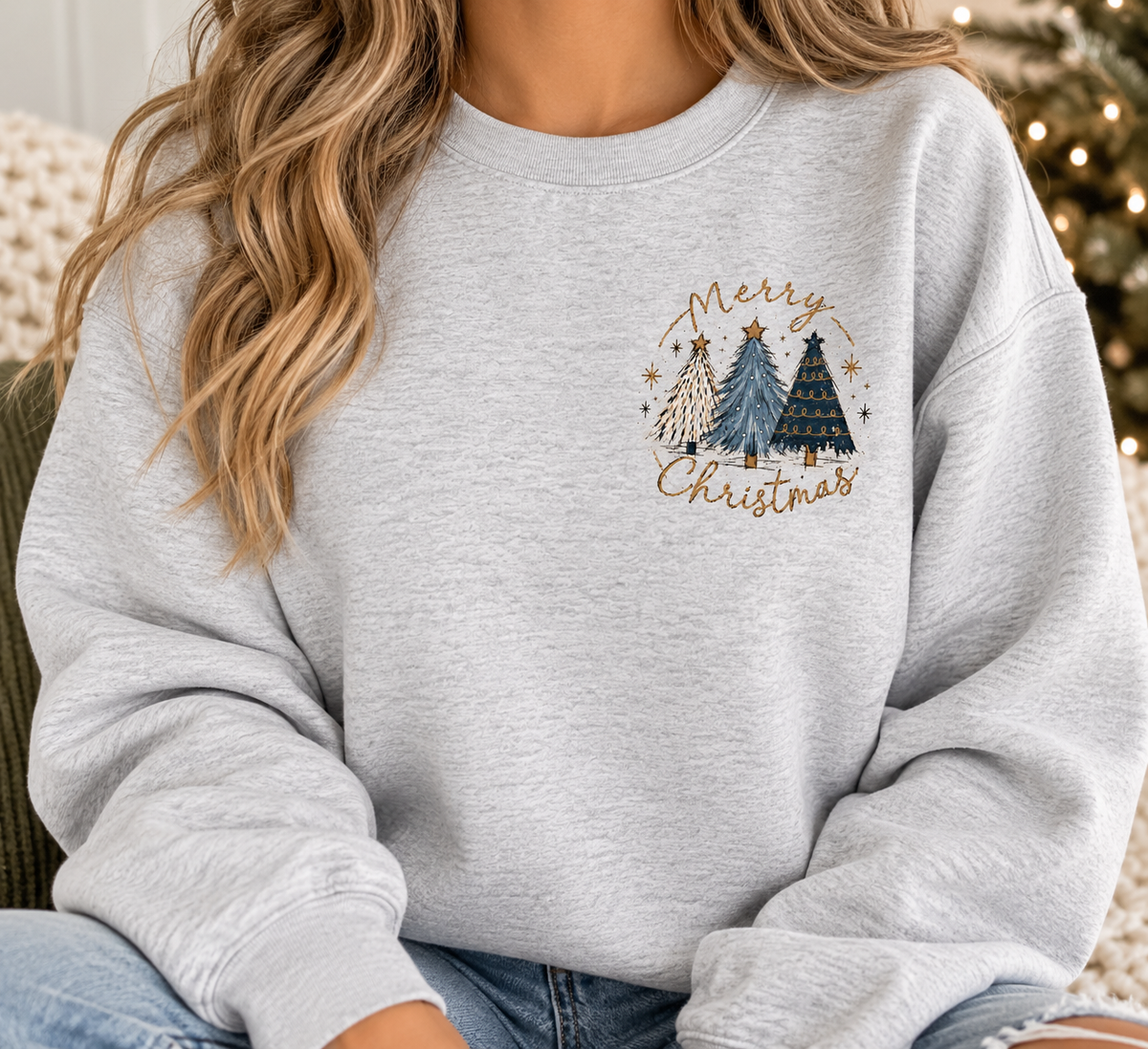 Merry Christmas Trees Holiday Crewneck Sweatshirt | Adult